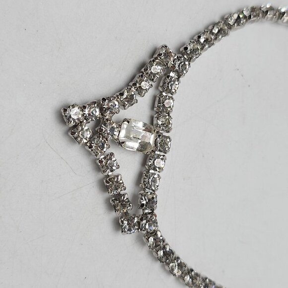 Vintage Rhinestone Necklace With Art Deco Style Pendant Clear Stones - Picture 3 of 6
